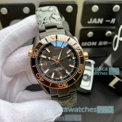 Copy Omega Seamaster Planet Ocean GMT Black & Rose Gold Bezel Watch